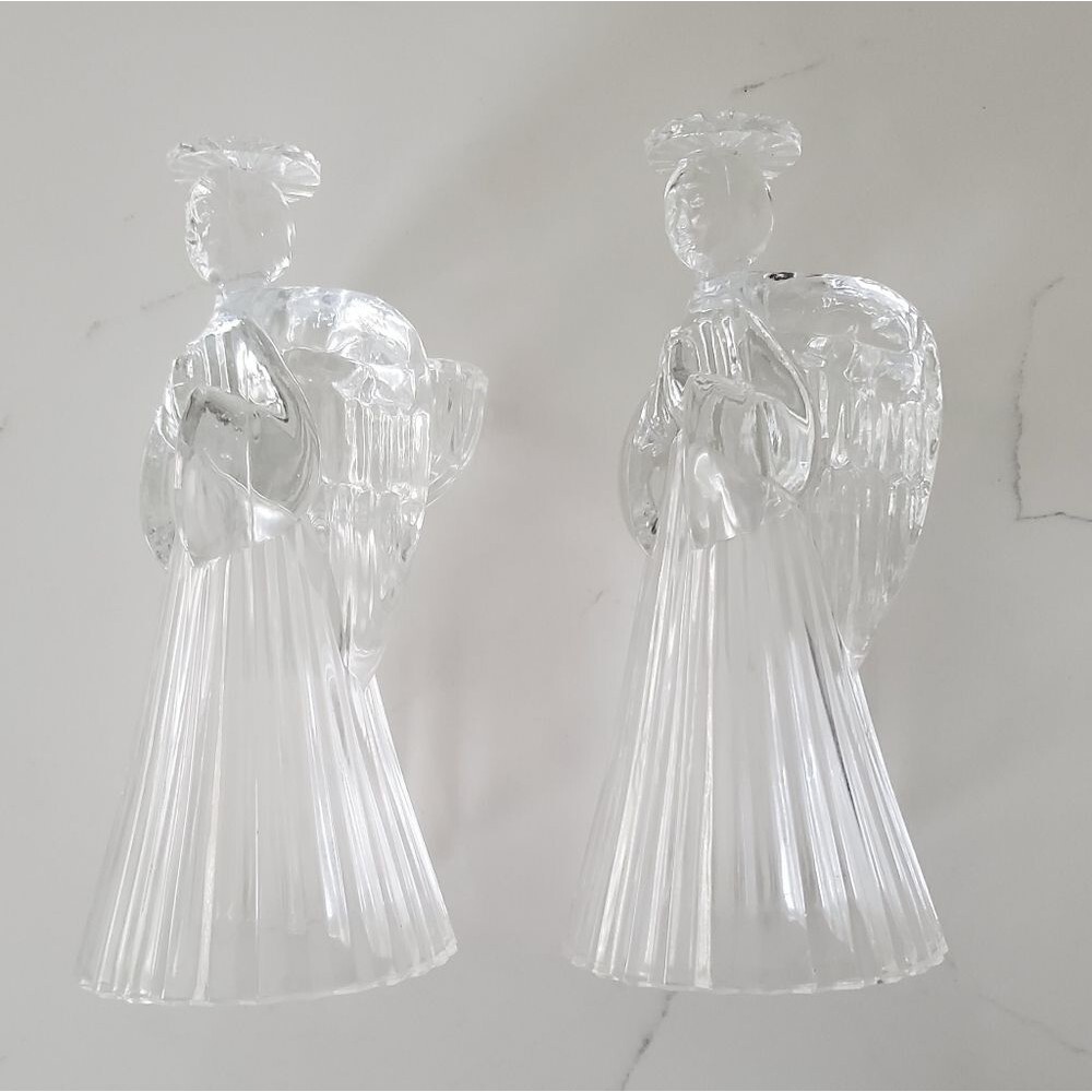 Angel Crystal Candle Holders Clear Set of 2 Holiday Christmas Decor Elegant